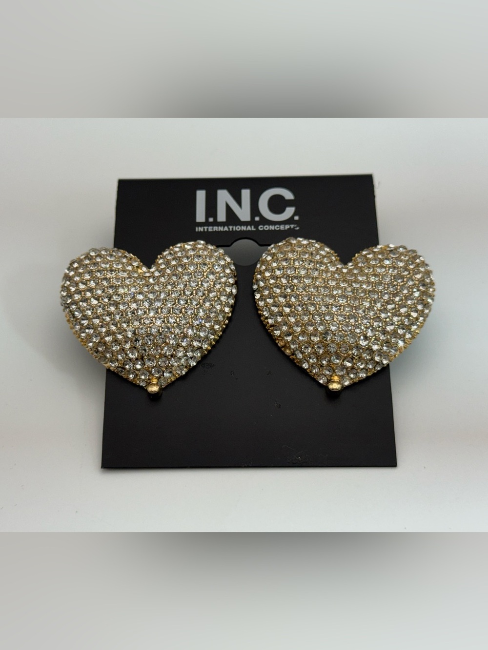 INC International Concepts Gold Paved Heart Earrings
